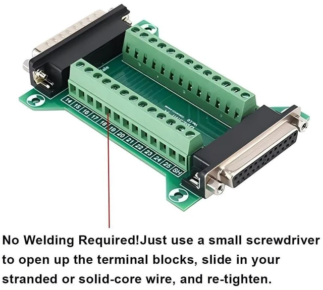 Alt view image 5 of 5 - Willwewon 2PCS DB25 Male Female Connector in One Breakout Board, RS232 D-SUB Serial to 25-pin Port Adapter Module