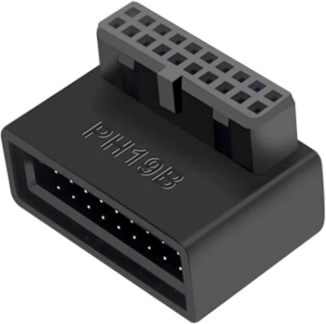 Main image of USB 3.0 90 Degree Motherboard Adapter 19 Pin/20 Pin Male to Female Extension Adapter L Turn Right Angle Socket for Desktop Motherboard (Down Angle PH19B)