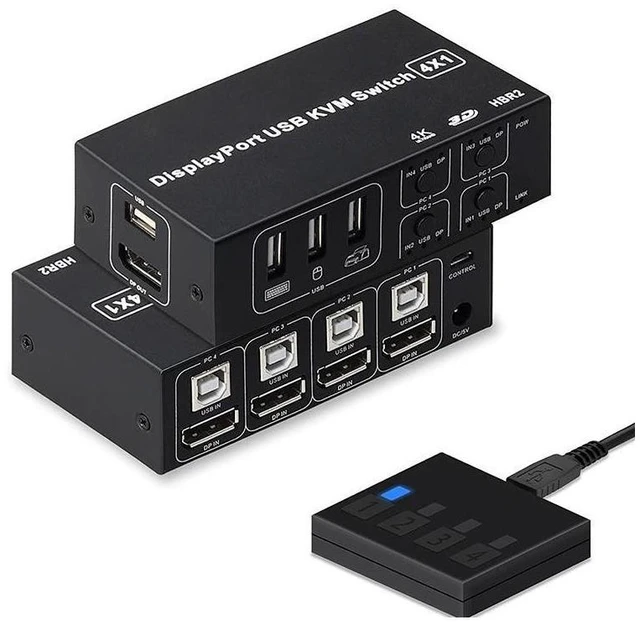 Main image of 4 Ports Displayport KVM Switch 4K 60Hz 4 In 1 Out USB DP KVM Switch Box DP USB KVM Share Monitor Mouse Keyboard Printer Switcher eokCXOY