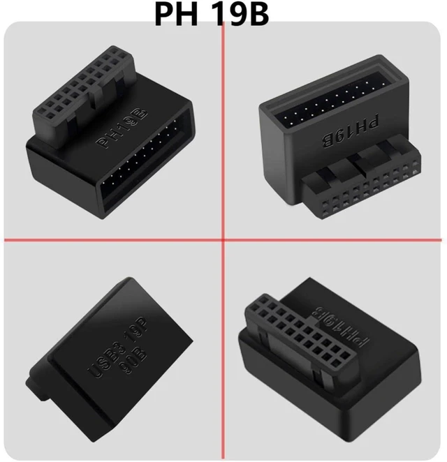 Alt view image 3 of 6 - USB 3.0 90 Degree Motherboard Adapter 19 Pin/20 Pin Male to Female Extension Adapter L Turn Right Angle Socket for Desktop Motherboard (Down Angle PH19B)
