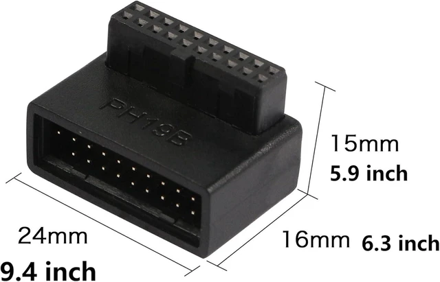 Alt view image 6 of 6 - USB 3.0 90 Degree Motherboard Adapter 19 Pin/20 Pin Male to Female Extension Adapter L Turn Right Angle Socket for Desktop Motherboard (Down Angle PH19B)