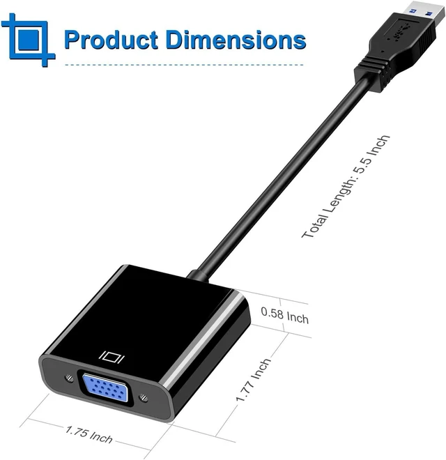 Alt view image 2 of 7 - USB to VGA Adapter USB 3.0 to VGA Adapter Multi-Display Video Converter- PC Laptop Windows 7/8/8.1/10 Desktop Laptop PC Monitor Projector HDTV