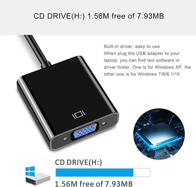 Alt view image 5 of 7 - USB to VGA Adapter USB 3.0 to VGA Adapter Multi-Display Video Converter- PC Laptop Windows 7/8/8.1/10 Desktop Laptop PC Monitor Projector HDTV