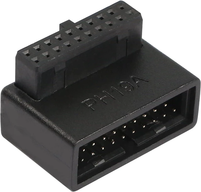 Main image of USB 3.0 19/20 Pin 90 Degree Adapter Male to Female L Turn Right Angle Socket for Desktop Motherboard Internal Connector Up Angled(PH19A)
