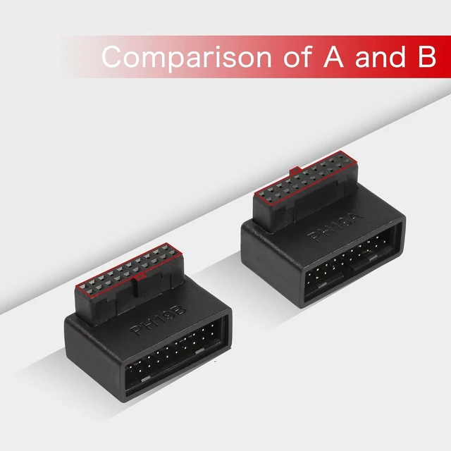 Alt view image 5 of 7 - USB 3.0 19/20 Pin 90 Degree Adapter Male to Female L Turn Right Angle Socket for Desktop Motherboard Internal Connector Up Angled(PH19A)