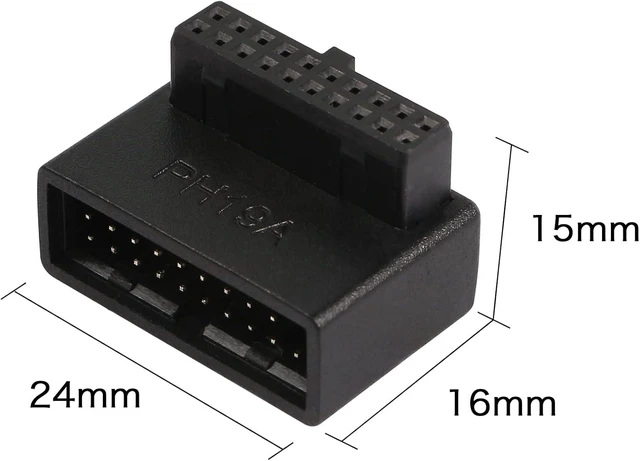 Alt view image 6 of 7 - USB 3.0 19/20 Pin 90 Degree Adapter Male to Female L Turn Right Angle Socket for Desktop Motherboard Internal Connector Up Angled(PH19A)