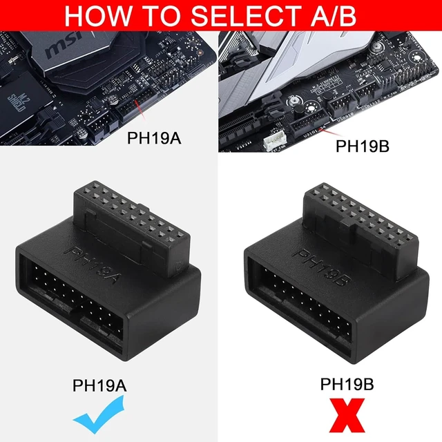 Alt view image 4 of 7 - USB 3.0 19/20 Pin 90 Degree Adapter Male to Female L Turn Right Angle Socket for Desktop Motherboard Internal Connector Up Angled(PH19A)