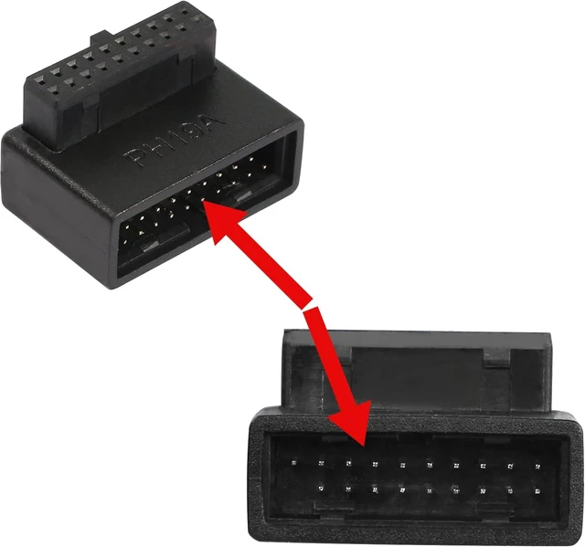 Alt view image 7 of 7 - USB 3.0 19/20 Pin 90 Degree Adapter Male to Female L Turn Right Angle Socket for Desktop Motherboard Internal Connector Up Angled(PH19A)