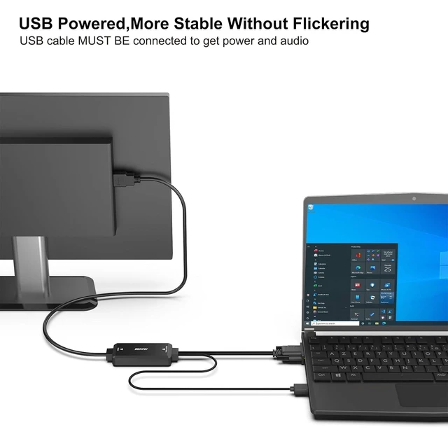 Alt view image 2 of 7 - VGA to HDMI Cable with Audio 6 Feet 1080P Cable from VGA Computer/Laptop to HDMI Monitor/TV(Not Bidirectional)