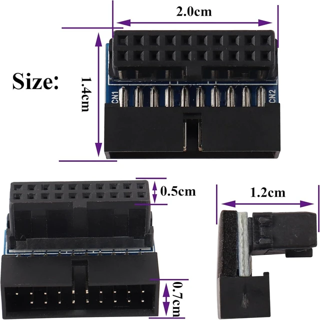 Alt view image 2 of 7 - 2 Pack Down Right Angle USB 3.0 19-pin Connector 90 Degree 19Pin/20Pin 3.0 USB Female to Male Extension Power Adapter Board for Desktop Motherboard Internal Header Adapter(Down/Black-20Pin)