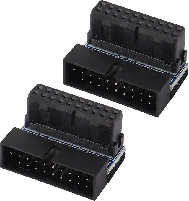 Main image of 2 Pack Down Right Angle USB 3.0 19-pin Connector 90 Degree 19Pin/20Pin 3.0 USB Female to Male Extension Power Adapter Board for Desktop Motherboard Internal Header Adapter(Down/Black-20Pin)
