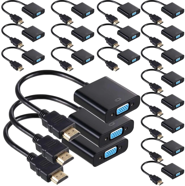 Main image of Yunsailing 20 Pack HDMI to VGA Adapter Converter Bulk Gold Plated Black HDMI to VGA Cable Compatible with Raspberry Pi Computer Desktop Laptop Monitor HDTV Projector