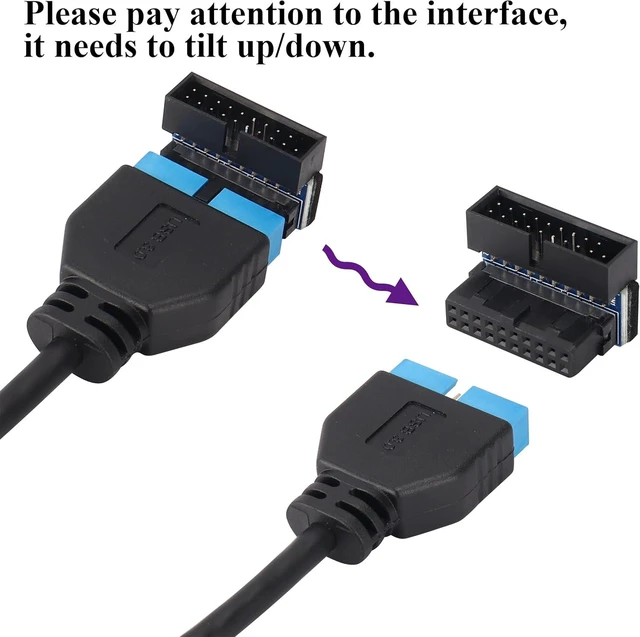 Alt view image 6 of 7 - 2 Pack Down Right Angle USB 3.0 19-pin Connector 90 Degree 19Pin/20Pin 3.0 USB Female to Male Extension Power Adapter Board for Desktop Motherboard Internal Header Adapter(Down/Black-20Pin)