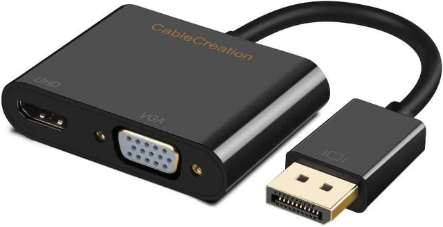 Main image of Active DisplayPort to HDMI VGA Adapter, CableCreation 2 in 1 DP Hub DP to HDMI VGA Converter, HDMI 2.0 Support UHD 4K@60Hz Video/ Audio, Black