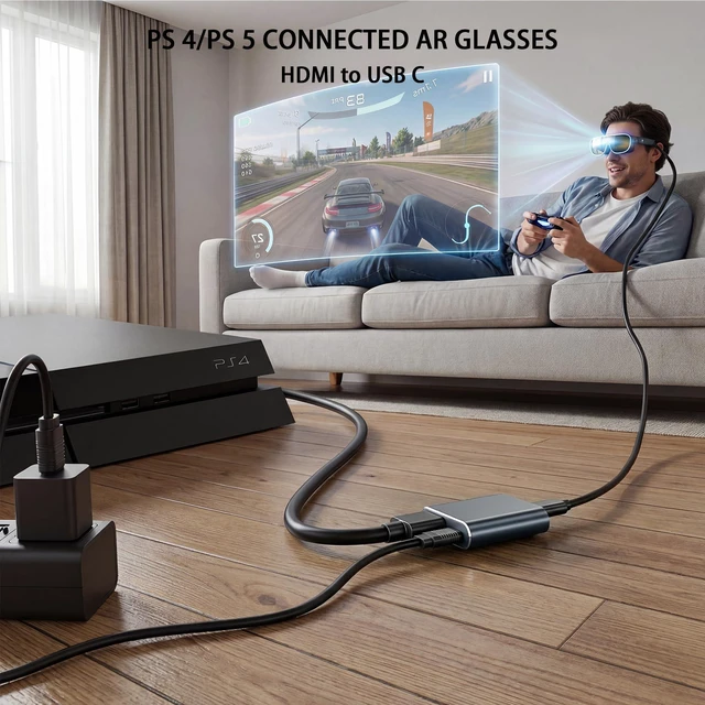 Alt view image 10 of 14 - HDMI to USB-C Adapter, HDMI to Type C Adapter for XREAL One/Viture/RayNeo Air/Rokid AR Glasses and Portable Monitor Compatible 4K 60Hz HDMI Source Devices: Switch 2, PS4/5, Xbox, Laptops