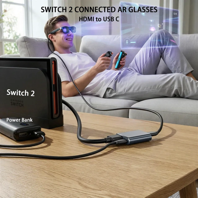 Alt view image 9 of 14 - HDMI to USB-C Adapter, HDMI to Type C Adapter for XREAL One/Viture/RayNeo Air/Rokid AR Glasses and Portable Monitor Compatible 4K 60Hz HDMI Source Devices: Switch 2, PS4/5, Xbox, Laptops