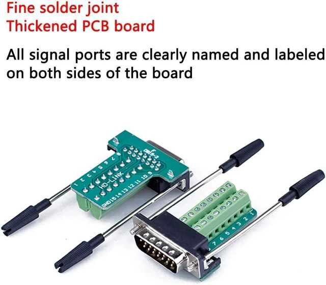 Alt view image 2 of 7 - DB15 Solderless Serial to 15-pin Port Terminal Male Adapter Connector Breakout Board with Case Long Bolts Nuts (2PCS Male)