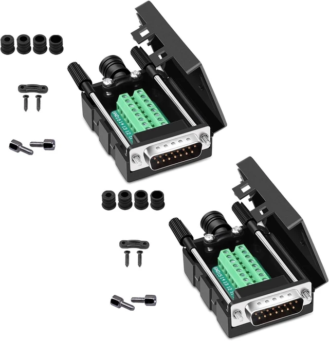 Main image of DB15 Solderless Serial to 15-pin Port Terminal Male Adapter Connector Breakout Board with Case Long Bolts Nuts (2PCS Male)