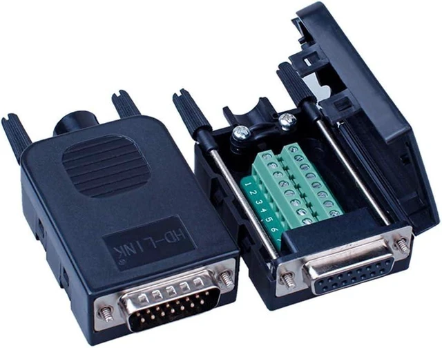 Alt view image 4 of 7 - DB15 Solderless Serial to 15-pin Port Terminal Male Adapter Connector Breakout Board with Case Long Bolts Nuts (2PCS Male)