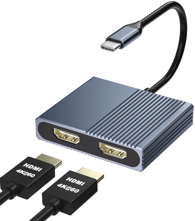 Main image of HDMI Splitter for Dual Monitors, Dual HDMI Adapter for 2 Monitors, 4K@60hz Display, USB C to Double Adapter, Splitter Extended Display, Docking Station for Dell/HP/Mac