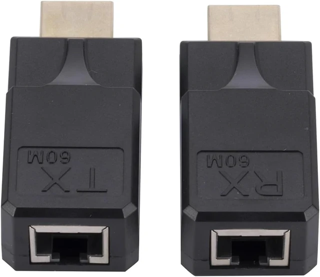 Alt view image 4 of 6 - 60M RJ45 to HDMI-Compatible Adapter with USB Power Cable 1080P HDMI-Compatible Extender Plug and Play Over Cat5e Cat6