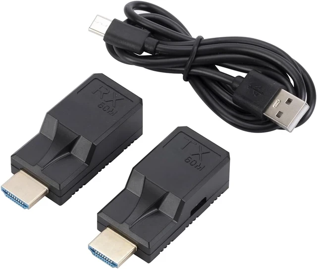 Alt view image 5 of 6 - 60M RJ45 to HDMI-Compatible Adapter with USB Power Cable 1080P HDMI-Compatible Extender Plug and Play Over Cat5e Cat6