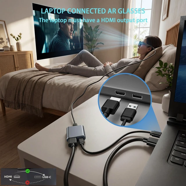 Alt view image 12 of 14 - HDMI to USB-C Adapter, HDMI to Type C Adapter for XREAL One/Viture/RayNeo Air/Rokid AR Glasses and Portable Monitor Compatible 4K 60Hz HDMI Source Devices: Switch 2, PS4/5, Xbox, Laptops