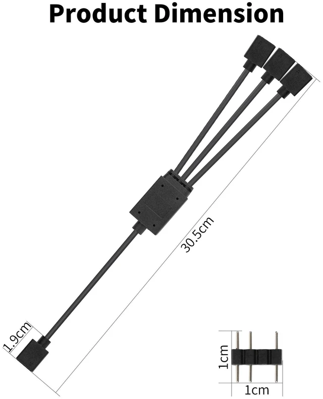 Alt view image 16 of 20 - 1-to-3 ARGB Splitter Cable, ARGB Cable, 5V 3 Pin Addressable RGB Extension Cable ARGB LED Sync Cable for Computer Chassis CPU Cooler and 5V ARGB Fan (2 Pack)