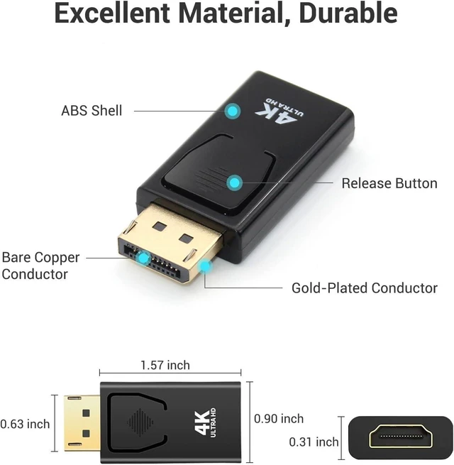 Alt view image 3 of 7 - isptewhie 4K DisplayPort to HDMI Adapter 2 Pack, Display Port to HDMI (Monitor) Converter,DP Male to HDMI Female Connectors Gold-Plated for HP Laptop,PC,Computer,HDTV, Projector, Desktop