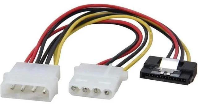 Main image of 8 Inch Molex 4-Pin to SATA 15-Pin Locking Power Adapter Cable, Male to Female Converter Cord for PC Peripherals
