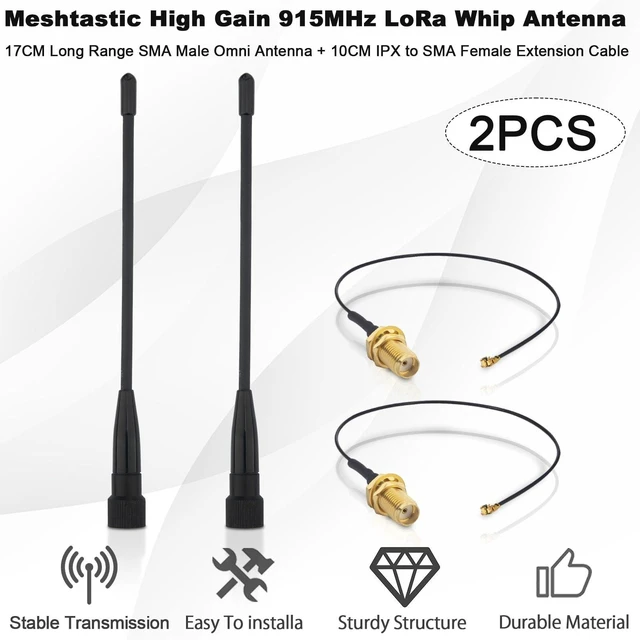 Alt view image 5 of 5 - 10dBi Meshtastic 915MHz LoRa Soft Whip Antenna kit (2 Sets), 7 inch Long Range SMA Male Omni Antenna + MHF1 Extension Cable Adapter Kaunosta