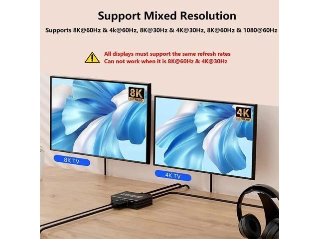 Alt view image 2 of 7 - HDMI 2.1 1 in 2 Out Splitter 8K@60Hz 4K@120Hz 48Gbps Mirror Dual Monitor Splitter with 3.5mm Audio Extractor EDID HDCP2.3 Dolby Vision HDR10+ 3D for PS5 SkyQ Xbox NVIDIA AMD Switch