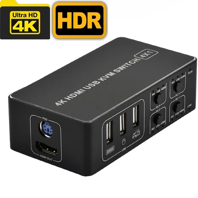 Alt view image 6 of 7 - 4 port KVM Switch 4K USB KVM Switcher 4 in 1 out 4KX2K/60HZ win10/8/mac os. PC laptop