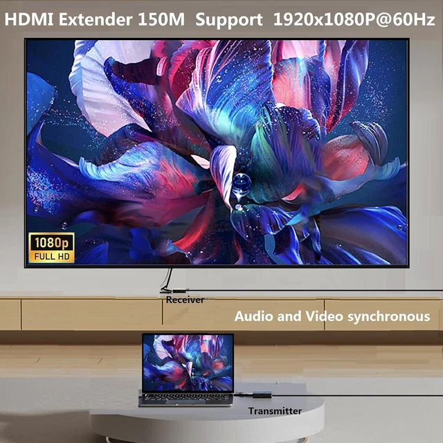 Alt view image 3 of 7 - Hdmi Over ethernet Extender Over cat5e/ Cat6/7 Upto 500 ft/150 m with Hdmi Local Loop Out, No Delay 1080p@60Hz Video hdmi Extender for TV