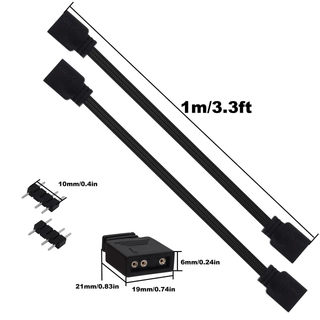 Alt view image 9 of 14 - ARGB Extension Cable 5V 3 Pin Addressable RGB Connector Adapter Extension Cable Synchronous Cord Wire for ARGB LED Fans-1M/3.3FT-2Pcs