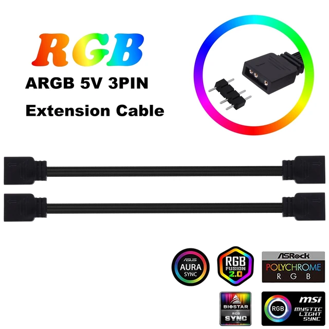 Alt view image 11 of 14 - ARGB Extension Cable 5V 3 Pin Addressable RGB Connector Adapter Extension Cable Synchronous Cord Wire for ARGB LED Fans-1M/3.3FT-2Pcs