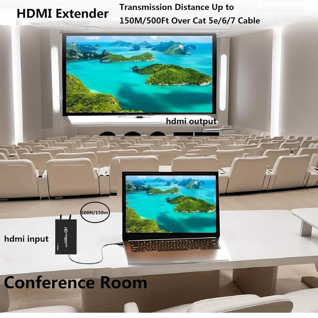 Alt view image 4 of 7 - Hdmi Over ethernet Extender Over cat5e/ Cat6/7 Upto 500 ft/150 m with Hdmi Local Loop Out, No Delay 1080p@60Hz Video hdmi Extender for TV