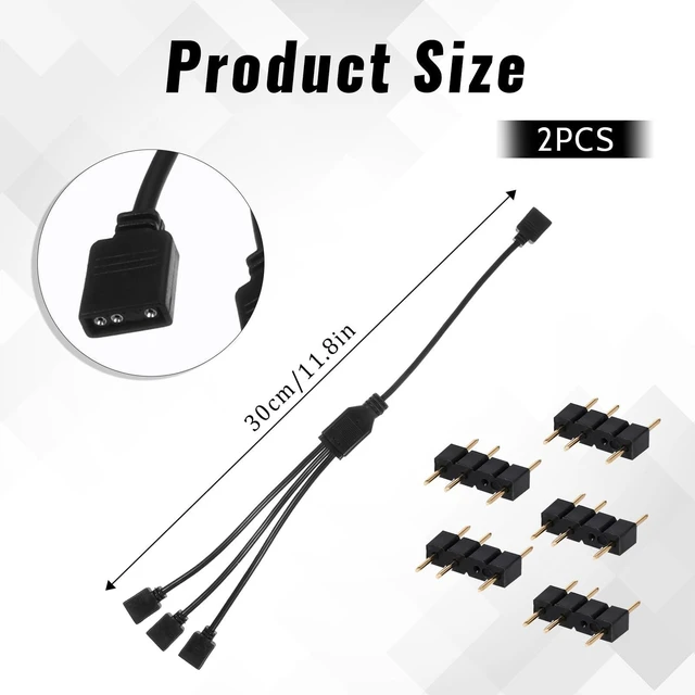 Alt view image 9 of 14 - 1-to-3 ARGB Splitter Cable, ARGB Extension Cables 2-Pack 5V 3 Pin Addressable RGB Extension Cable for Computer Chassis, CPU Heat Sink and 5V ARGB Fans, 2 Pack (11.8 Inches)