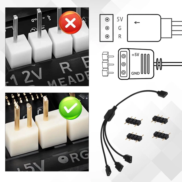 Alt view image 12 of 14 - 1-to-3 ARGB Splitter Cable, ARGB Extension Cables 2-Pack 5V 3 Pin Addressable RGB Extension Cable for Computer Chassis, CPU Heat Sink and 5V ARGB Fans, 2 Pack (11.8 Inches)