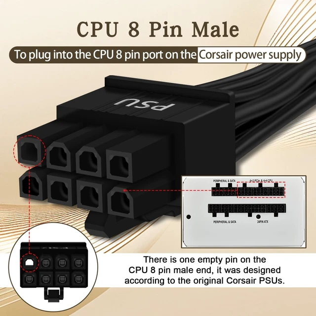 Alt view image 9 of 14 - (2-Pack) 8 Pin PCIe Cable for Corsair PSUs, ATX CPU 8 Male to PCIe (6+2) Male Power Adapter Sleeved 25-inch (63cm)