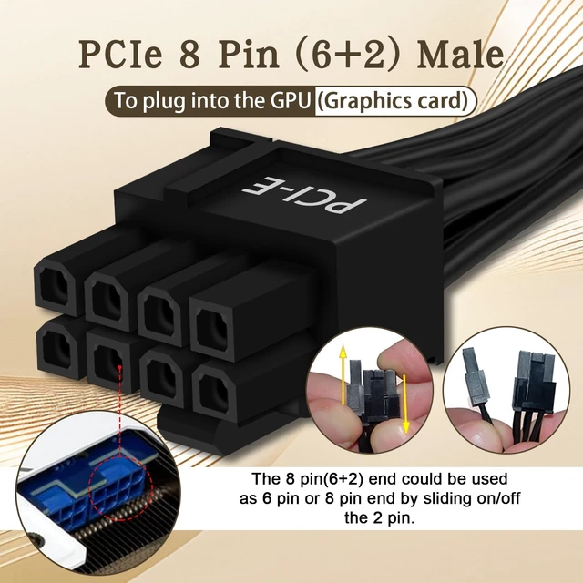 Alt view image 10 of 14 - (2-Pack) 8 Pin PCIe Cable for Corsair PSUs, ATX CPU 8 Male to PCIe (6+2) Male Power Adapter Sleeved 25-inch (63cm)