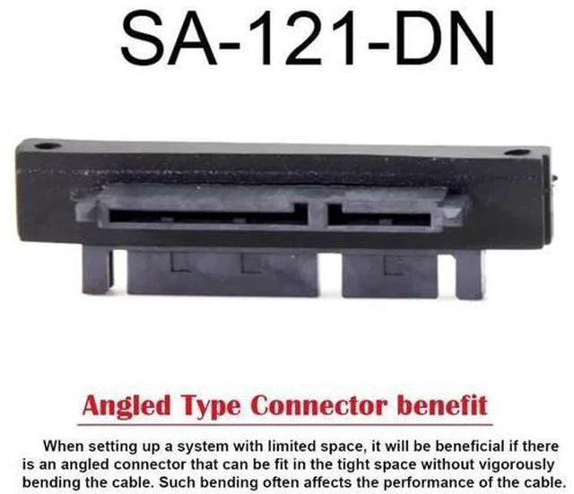Alt view image 2 of 7 - 90 Degree Down Angled SATA 22Pin Male to Female Extension Adapter, 7+15 SATA Right Angle Connector