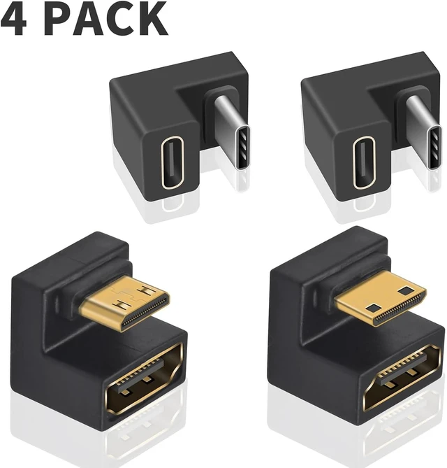 Alt view image 7 of 7 - 8K 180 Degree Mini HDMI to HDMI 2.1 Adapter (Up&Down) 180 Degree USB C to USB C Adapter 10Gbps for Portable Monitor Laptop Tablet (4 Pack