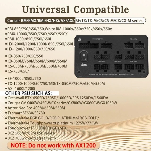 Alt view image 11 of 14 - (2-Pack) 8 Pin PCIe Cable for Corsair PSUs, ATX CPU 8 Male to PCIe (6+2) Male Power Adapter Sleeved 25-inch (63cm)