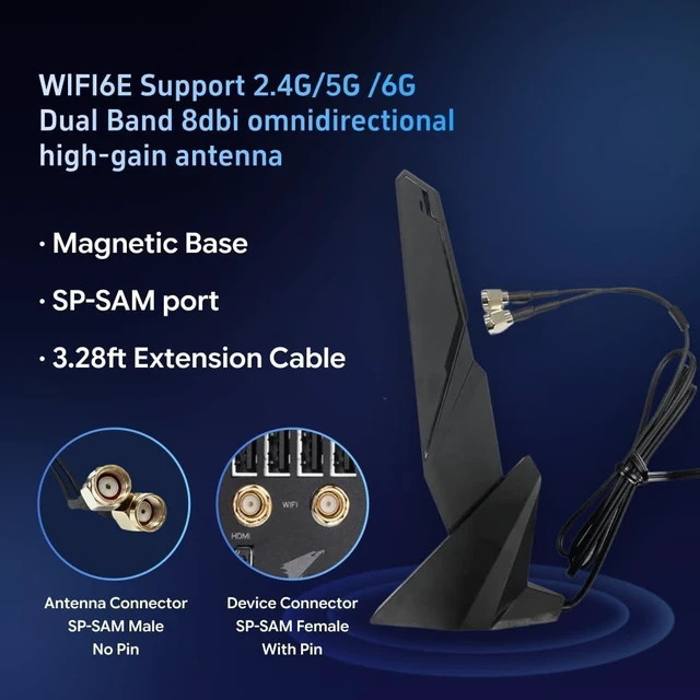 Alt view image 9 of 14 - SMA WiFi 6e 2T2R Antenna 2.4G/5G Dual Band for GIGABYTE AORUS Z390 Z270 Z370 Z490 Z590 Z690 X470 X570 X570S X570I H470 H470I H610 B460 B450 B550 B560 B660 AX X299X Magnetic Base PC Desktop