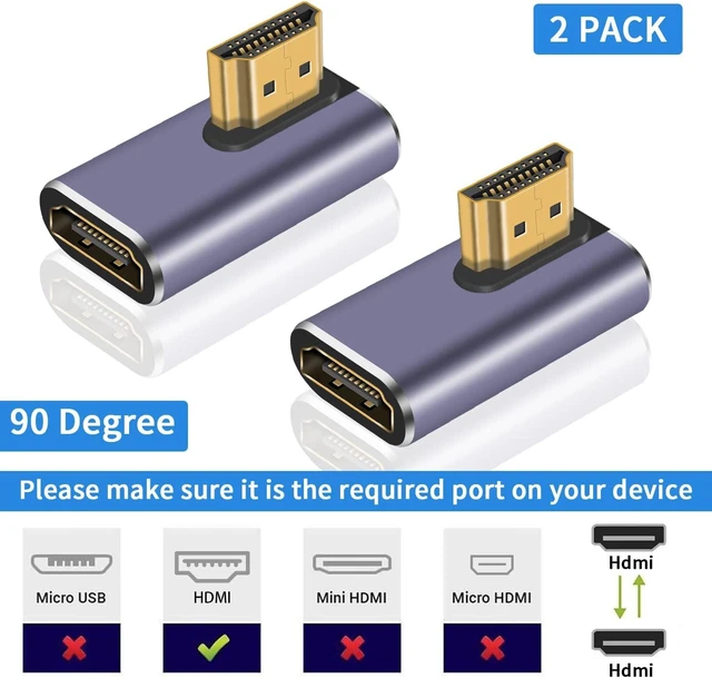 Alt view image 3 of 6 - HDMI 90 Degree Adapter 8K Right Angle HDMI 2.1 Adapter 48Gbps Male to Female Exender Support 8K@60Hz 4K@120Hz 3D HDR for Laptop TV Monitors PS5 (2-Pack)