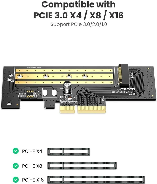 Alt view image 2 of 7 - UGREEN M.2 PCIe NVME or PCIe AHCI SSD to PCIe 3.0 X4 X8 X16 Adapter Card, Support M-Key or M+B Key PCIe NVMe SSD 2280 2260 2242 2230 Size, Include Install Screwdriver and Screws