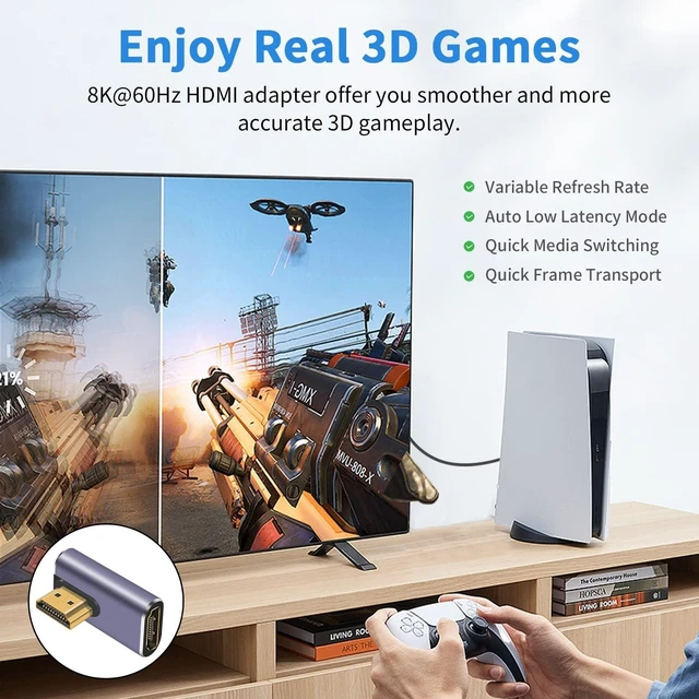 Alt view image 5 of 6 - HDMI 90 Degree Adapter 8K Right Angle HDMI 2.1 Adapter 48Gbps Male to Female Exender Support 8K@60Hz 4K@120Hz 3D HDR for Laptop TV Monitors PS5 (2-Pack)