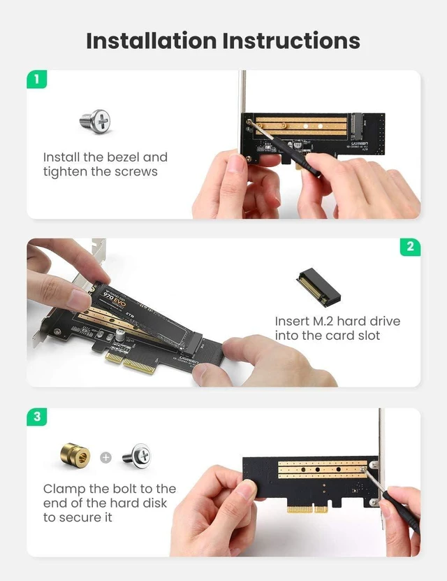 Alt view image 6 of 7 - UGREEN M.2 PCIe NVME or PCIe AHCI SSD to PCIe 3.0 X4 X8 X16 Adapter Card, Support M-Key or M+B Key PCIe NVMe SSD 2280 2260 2242 2230 Size, Include Install Screwdriver and Screws
