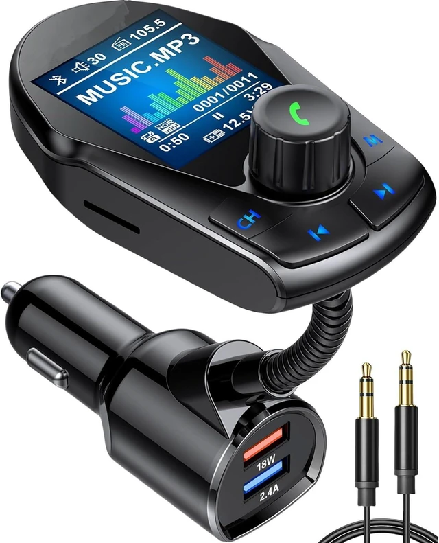 Main image of Bluetooth FM Transmitter (Upgraded) Car Wireless Radio Adapter Kit W 1.8 Color Display Hands-Free Calling Fast Charging 18W and Smart 2.4A Dual USB Ports, TF Card MP3 Player
